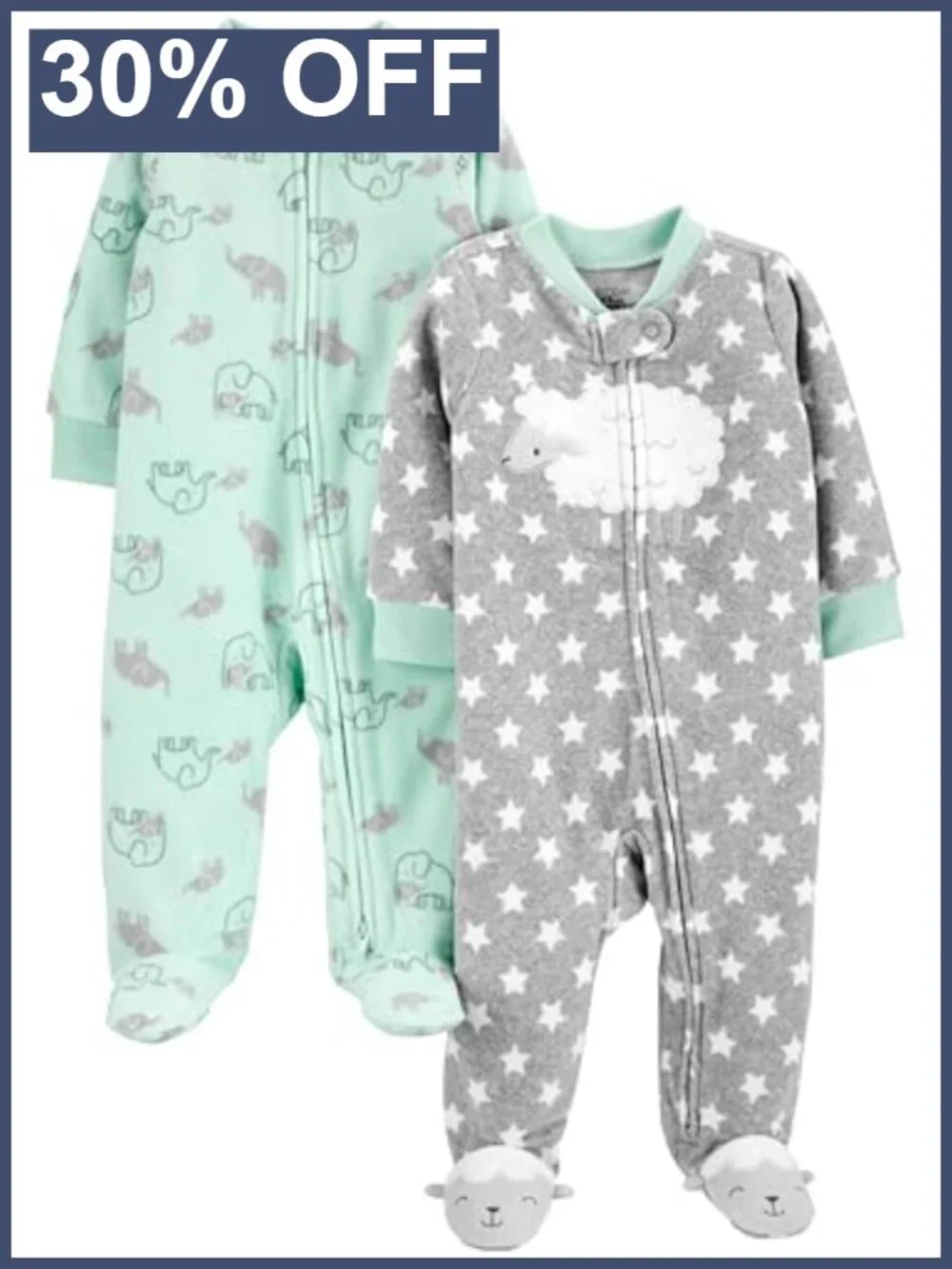 2-Pack Baby Fleece Footed Sleep and Play with 2-Way Zipper
